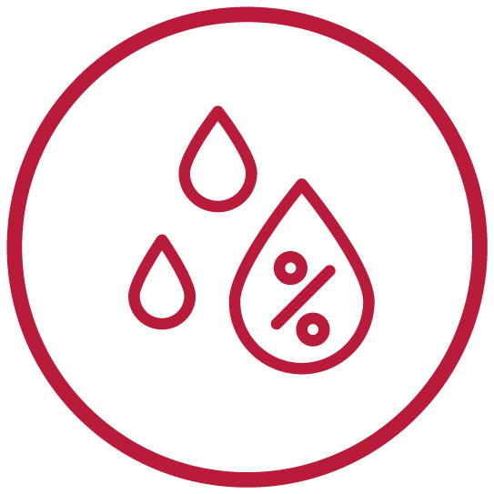 Symbol tří kapek. Největší kapka má uprostřed znak procenta.