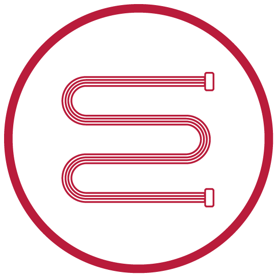 Symbol s červeným kruhem a topnou spirálou uprostřed