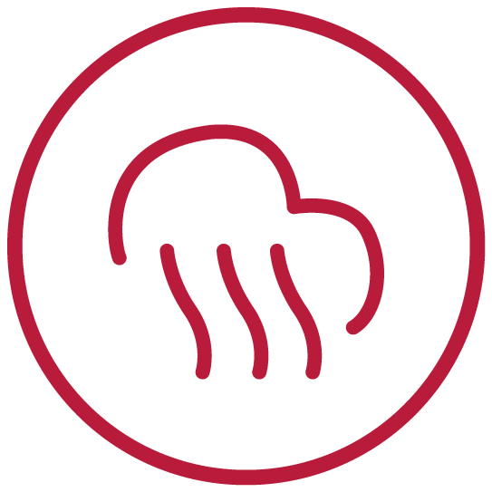 Tento symbol s červeným kruhem označuje funkci horkého vzduchu.