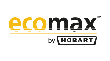 Logo ecomax by Hobart – značka pro profesionální myčky sklenic a nádobí pro gastronomii, energeticky úsporné řešení pro kuchyně.