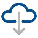 Ikona zobrazující cloud s šipkou směřující dolů, která představuje stahování z cloudu nebo přenos dat.