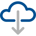 Ikona zobrazující cloud s šipkou směřující dolů, která představuje stahování z cloudu nebo přenos dat.